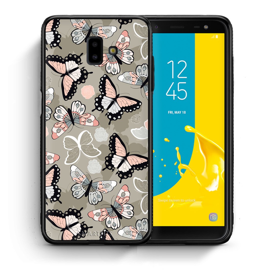 Θήκη Samsung J6+ Butterflies Boho από τη Smartfits με σχέδιο στο πίσω μέρος και μαύρο περίβλημα | Samsung J6+ Butterflies Boho case with colorful back and black bezels