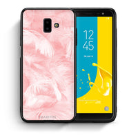 Thumbnail for Θήκη Samsung J6+ Pink Feather Boho από τη Smartfits με σχέδιο στο πίσω μέρος και μαύρο περίβλημα | Samsung J6+ Pink Feather Boho case with colorful back and black bezels