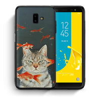 Thumbnail for Θήκη Samsung J6+ Cat Goldfish από τη Smartfits με σχέδιο στο πίσω μέρος και μαύρο περίβλημα | Samsung J6+ Cat Goldfish case with colorful back and black bezels