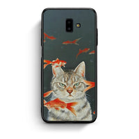 Thumbnail for samsung J6+ Cat Goldfish θήκη από τη Smartfits με σχέδιο στο πίσω μέρος και μαύρο περίβλημα | Smartphone case with colorful back and black bezels by Smartfits