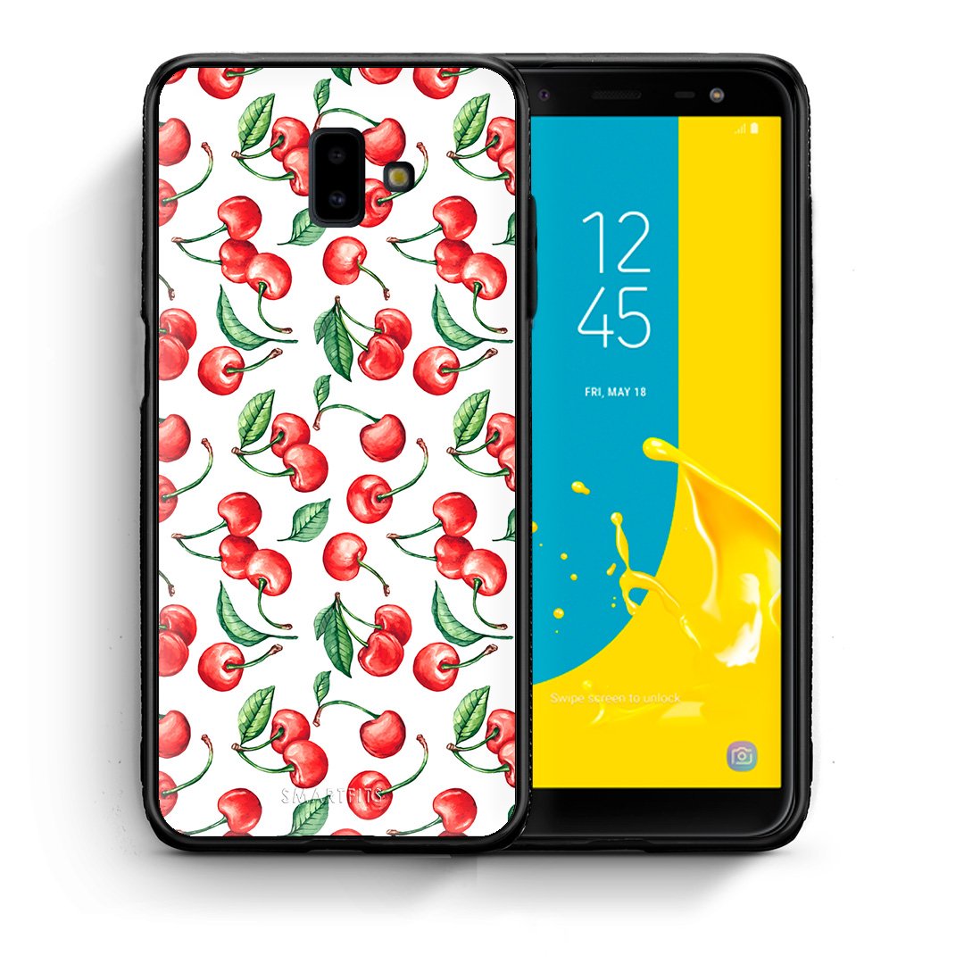 Θήκη Samsung J6+ Cherry Summer από τη Smartfits με σχέδιο στο πίσω μέρος και μαύρο περίβλημα | Samsung J6+ Cherry Summer case with colorful back and black bezels
