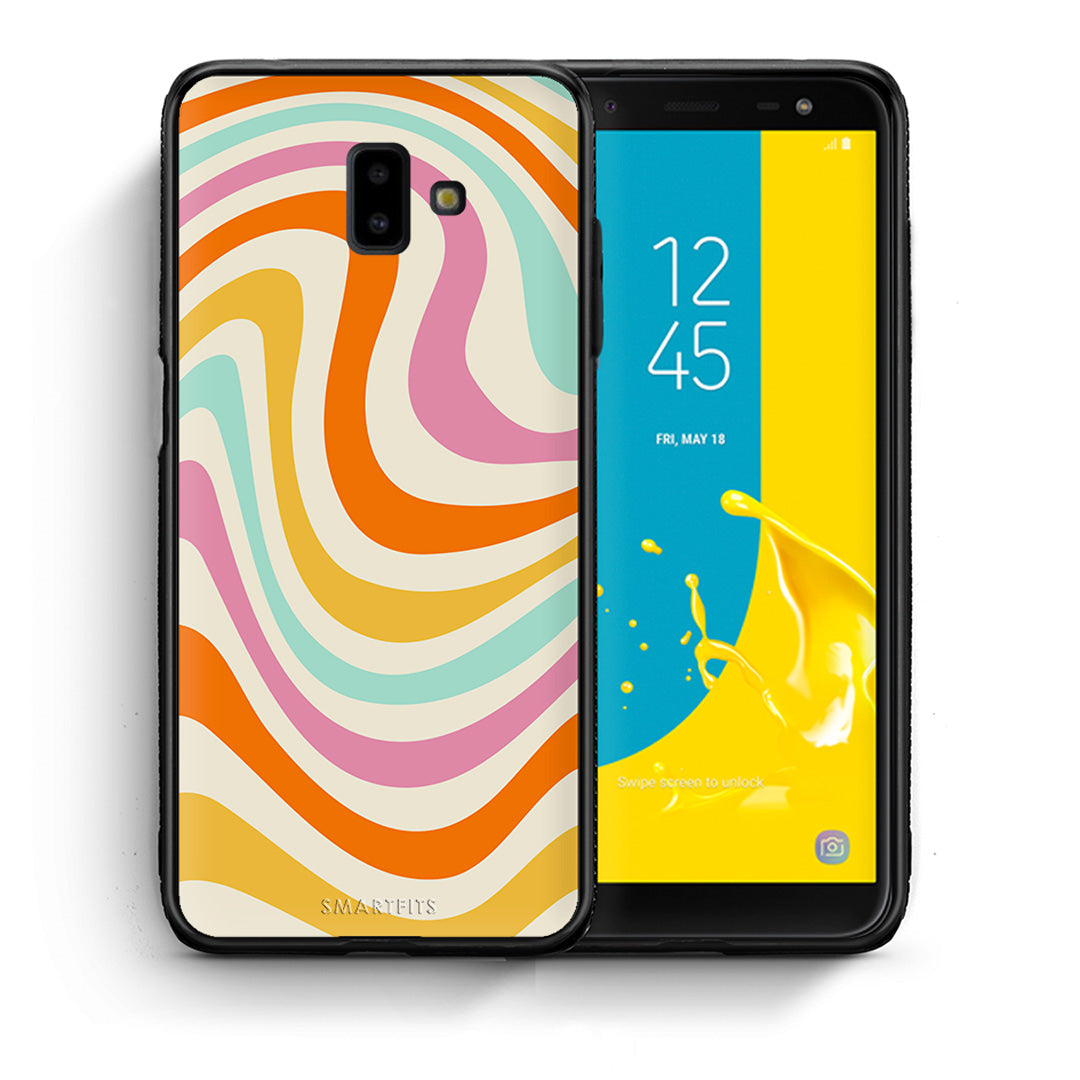 Θήκη Samsung J6+ Colourful Waves από τη Smartfits με σχέδιο στο πίσω μέρος και μαύρο περίβλημα | Samsung J6+ Colourful Waves case with colorful back and black bezels