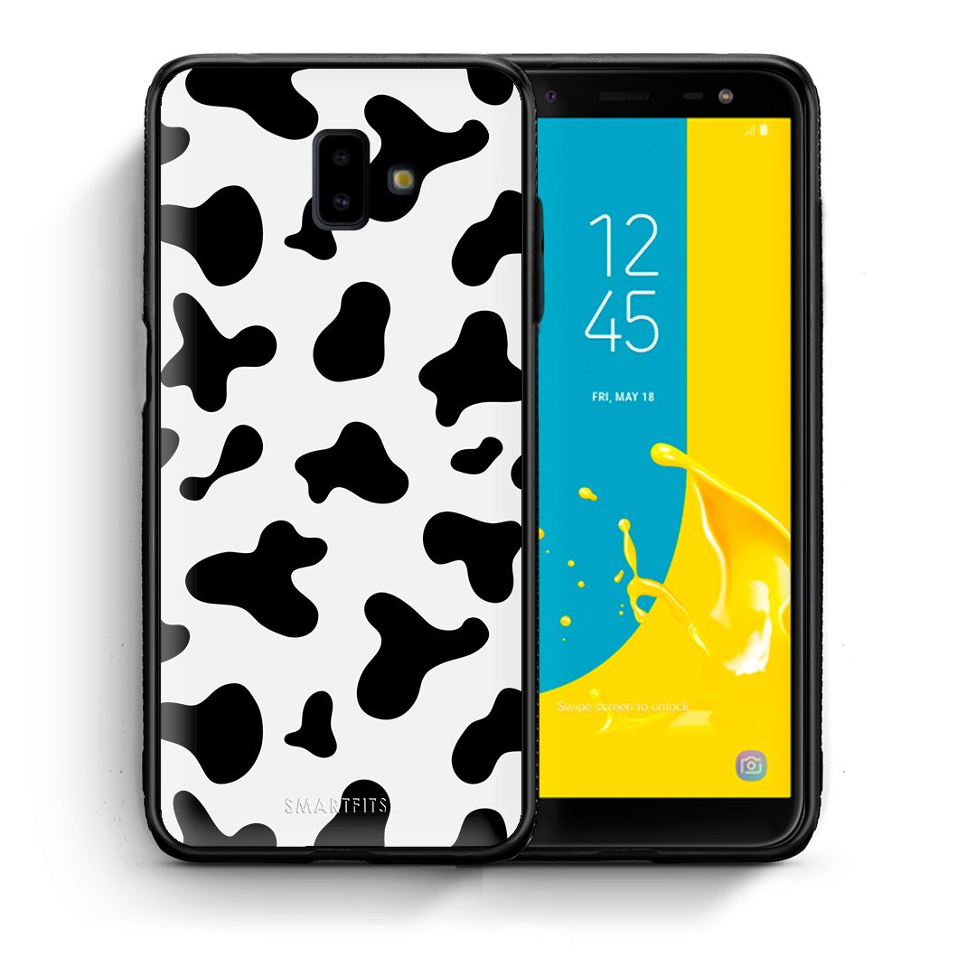 Θήκη Samsung J6+ Cow Print από τη Smartfits με σχέδιο στο πίσω μέρος και μαύρο περίβλημα | Samsung J6+ Cow Print case with colorful back and black bezels