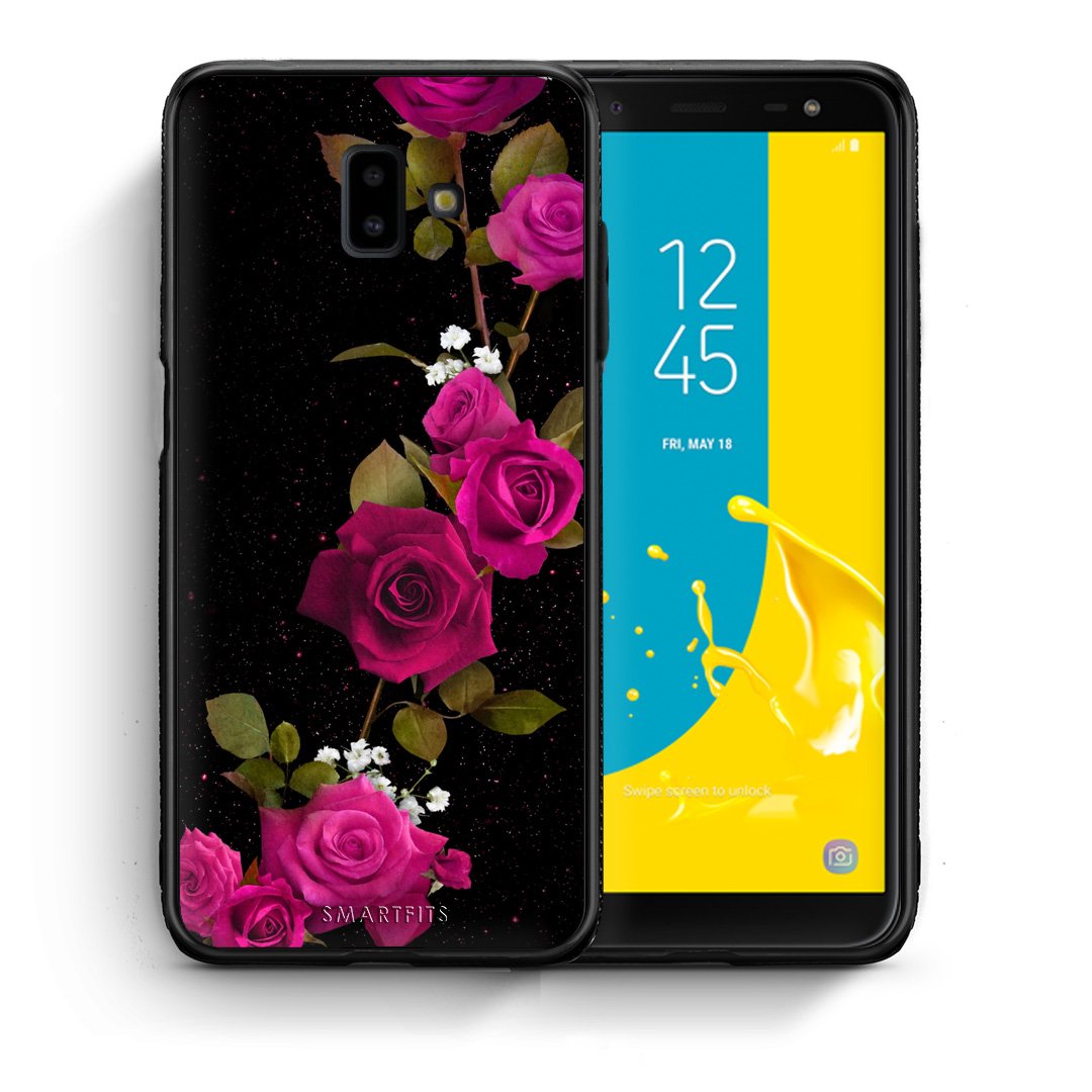 Θήκη Samsung J6+ Red Roses Flower από τη Smartfits με σχέδιο στο πίσω μέρος και μαύρο περίβλημα | Samsung J6+ Red Roses Flower case with colorful back and black bezels