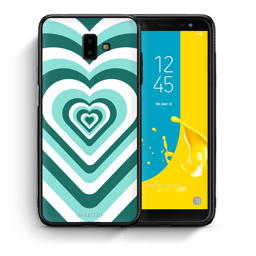 Θήκη Samsung J6+ Green Hearts από τη Smartfits με σχέδιο στο πίσω μέρος και μαύρο περίβλημα | Samsung J6+ Green Hearts case with colorful back and black bezels