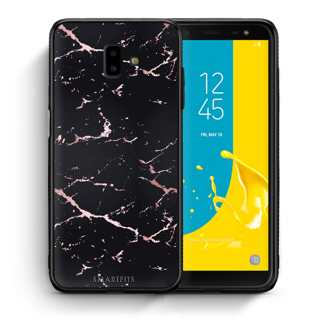 Θήκη Samsung J6+ Black Rosegold Marble από τη Smartfits με σχέδιο στο πίσω μέρος και μαύρο περίβλημα | Samsung J6+ Black Rosegold Marble case with colorful back and black bezels