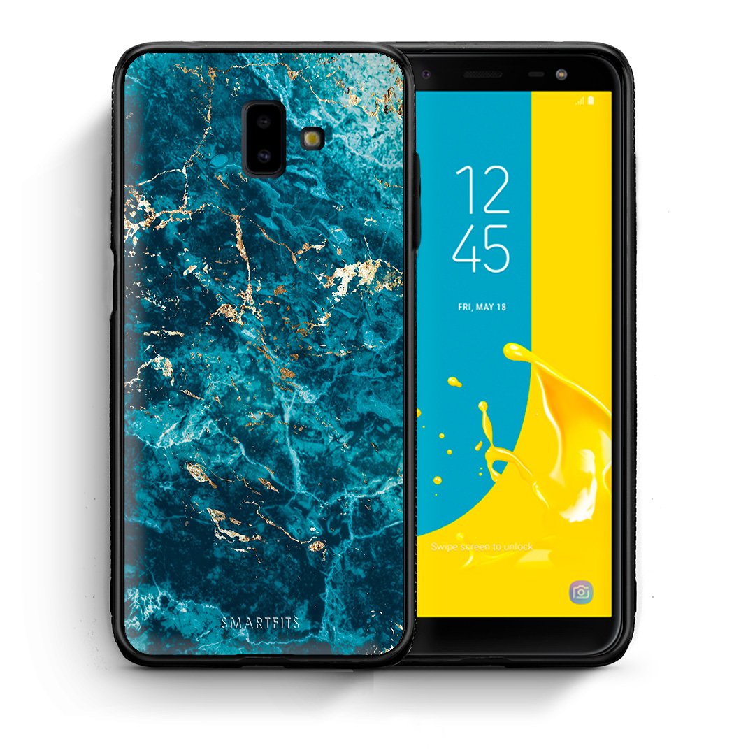 Θήκη Samsung J6+ Marble Blue από τη Smartfits με σχέδιο στο πίσω μέρος και μαύρο περίβλημα | Samsung J6+ Marble Blue case with colorful back and black bezels