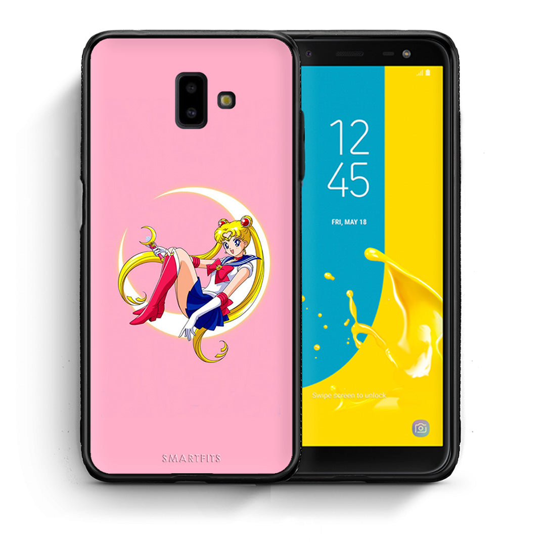 Θήκη Samsung J6+ Moon Girl από τη Smartfits με σχέδιο στο πίσω μέρος και μαύρο περίβλημα | Samsung J6+ Moon Girl case with colorful back and black bezels