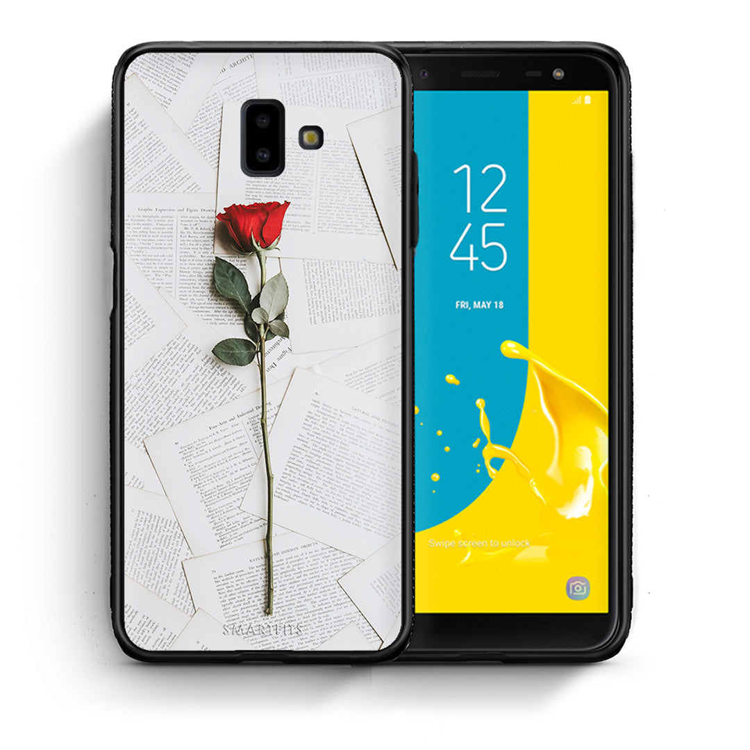 Θήκη Samsung J6+ Red Rose από τη Smartfits με σχέδιο στο πίσω μέρος και μαύρο περίβλημα | Samsung J6+ Red Rose case with colorful back and black bezels