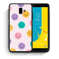 Thumbnail for Θήκη Samsung J6+ Smiley Faces από τη Smartfits με σχέδιο στο πίσω μέρος και μαύρο περίβλημα | Samsung J6+ Smiley Faces case with colorful back and black bezels