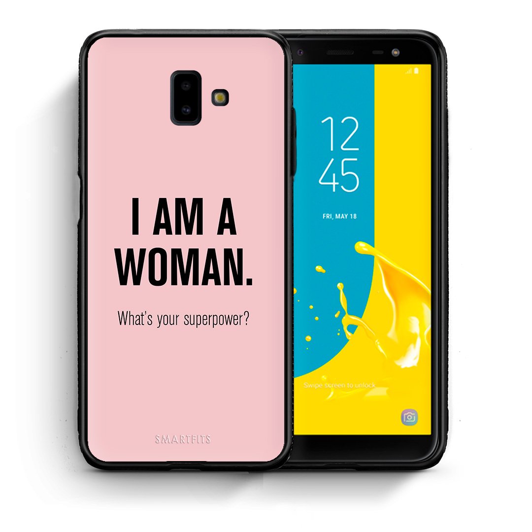 Θήκη Samsung J6+ Superpower Woman από τη Smartfits με σχέδιο στο πίσω μέρος και μαύρο περίβλημα | Samsung J6+ Superpower Woman case with colorful back and black bezels