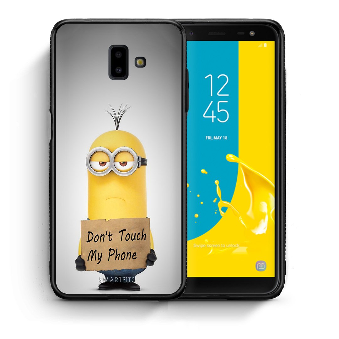 Θήκη Samsung J6+ Minion Text από τη Smartfits με σχέδιο στο πίσω μέρος και μαύρο περίβλημα | Samsung J6+ Minion Text case with colorful back and black bezels