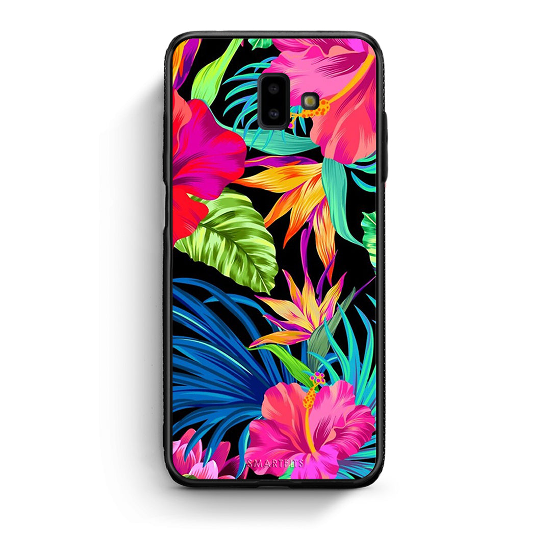 samsung J6+ Tropical Flowers θήκη από τη Smartfits με σχέδιο στο πίσω μέρος και μαύρο περίβλημα | Smartphone case with colorful back and black bezels by Smartfits