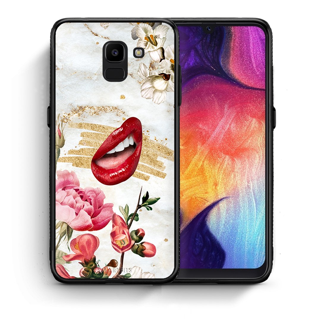 Θήκη Samsung J6 Red Lips από τη Smartfits με σχέδιο στο πίσω μέρος και μαύρο περίβλημα | Samsung J6 Red Lips case with colorful back and black bezels