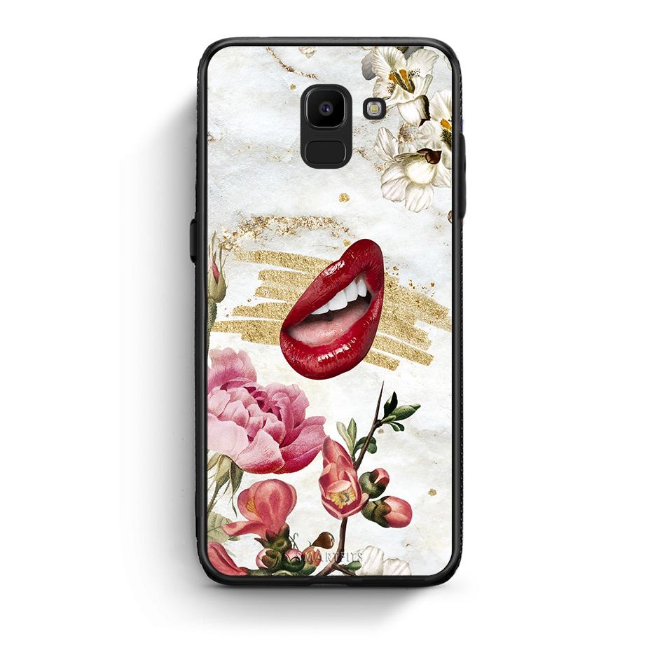 samsung J6 Red Lips θήκη από τη Smartfits με σχέδιο στο πίσω μέρος και μαύρο περίβλημα | Smartphone case with colorful back and black bezels by Smartfits