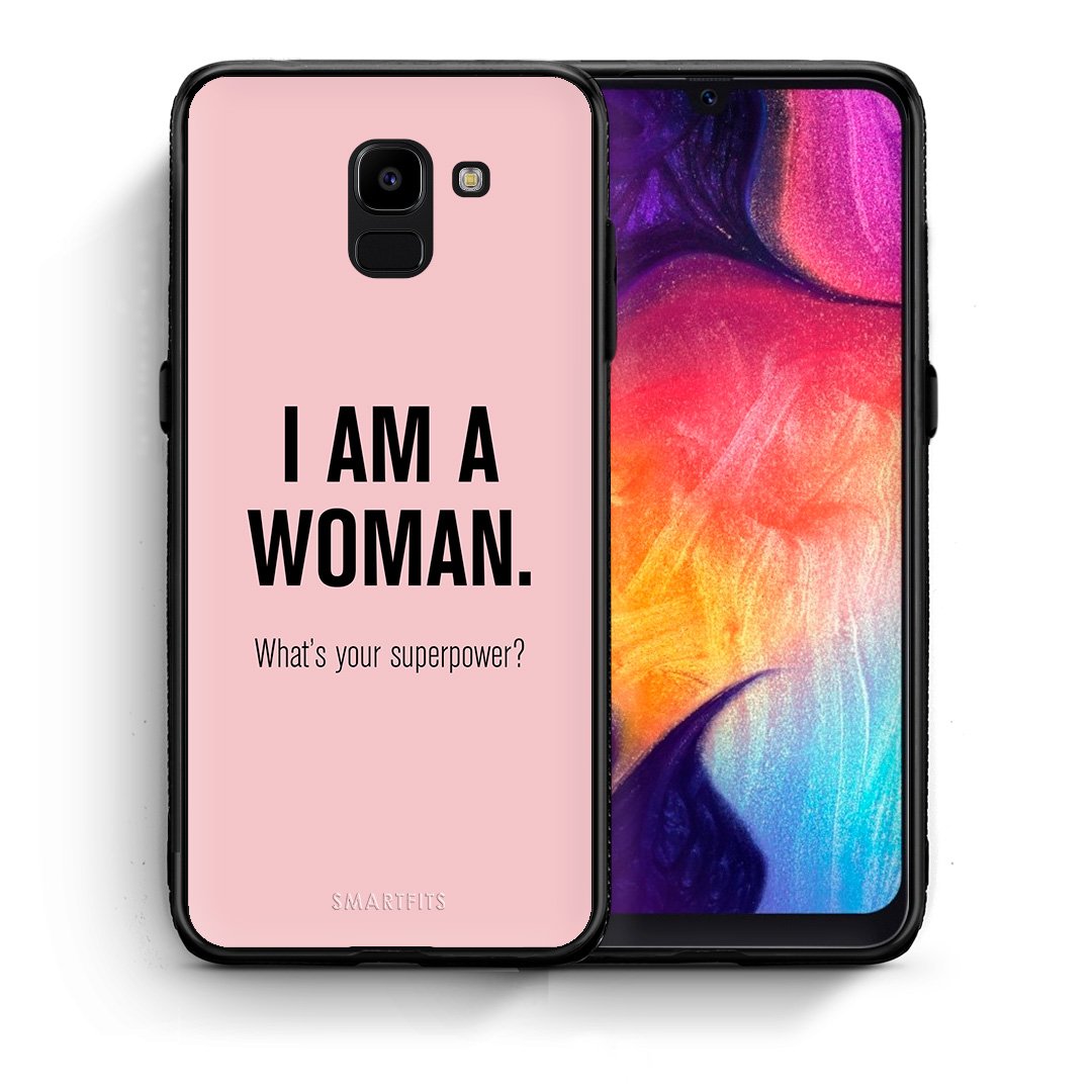 Θήκη Samsung J6 Superpower Woman από τη Smartfits με σχέδιο στο πίσω μέρος και μαύρο περίβλημα | Samsung J6 Superpower Woman case with colorful back and black bezels