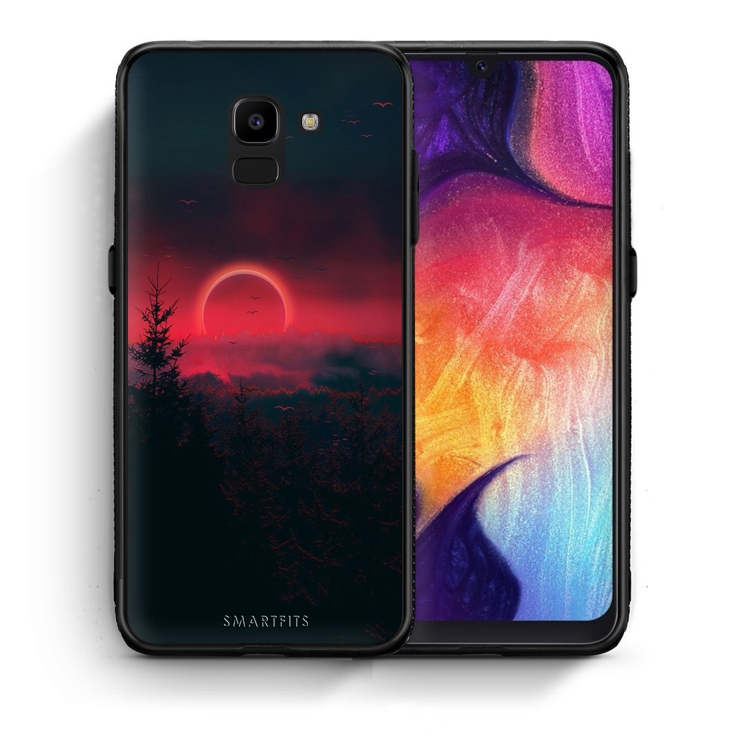 Θήκη Samsung J6 Sunset Tropic από τη Smartfits με σχέδιο στο πίσω μέρος και μαύρο περίβλημα | Samsung J6 Sunset Tropic case with colorful back and black bezels
