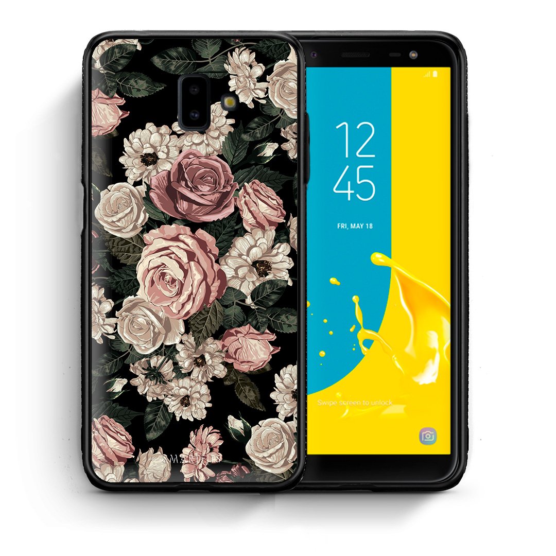 Θήκη Samsung J6+ Wild Roses Flower από τη Smartfits με σχέδιο στο πίσω μέρος και μαύρο περίβλημα | Samsung J6+ Wild Roses Flower case with colorful back and black bezels