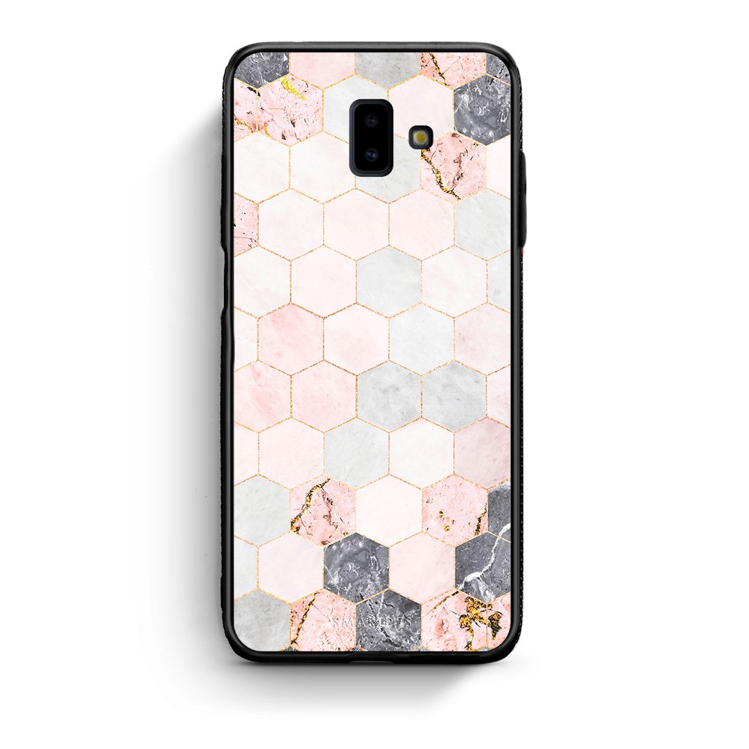 4 - samsung J6+ Hexagon Pink Marble case, cover, bumper