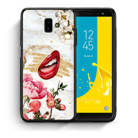 Thumbnail for Θήκη Samsung J6+ Red Lips από τη Smartfits με σχέδιο στο πίσω μέρος και μαύρο περίβλημα | Samsung J6+ Red Lips case with colorful back and black bezels