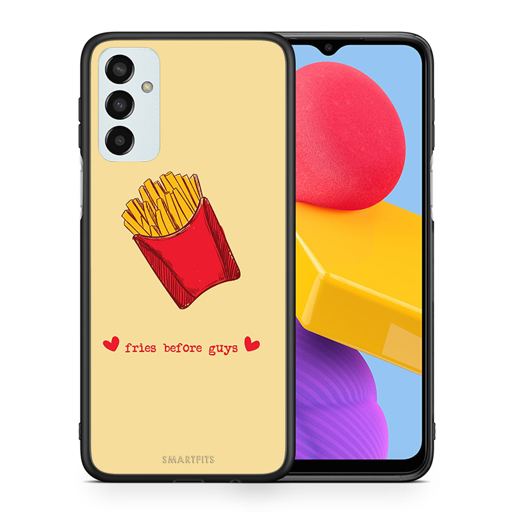 Θήκη Αγίου Βαλεντίνου Samsung M13 Fries Before Guys από τη Smartfits με σχέδιο στο πίσω μέρος και μαύρο περίβλημα | Samsung M13 Fries Before Guys case with colorful back and black bezels