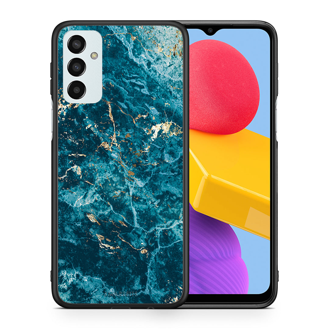 Θήκη Samsung M13 Marble Blue από τη Smartfits με σχέδιο στο πίσω μέρος και μαύρο περίβλημα | Samsung M13 Marble Blue case with colorful back and black bezels