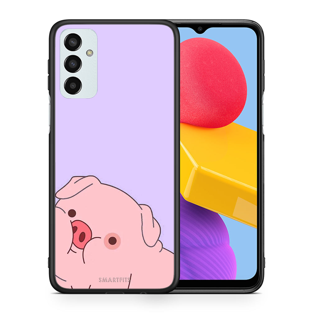 Θήκη Αγίου Βαλεντίνου Samsung M13 Pig Love 2 από τη Smartfits με σχέδιο στο πίσω μέρος και μαύρο περίβλημα | Samsung M13 Pig Love 2 case with colorful back and black bezels