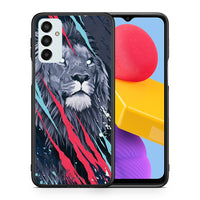 Thumbnail for Θήκη Samsung M13 Lion Designer PopArt από τη Smartfits με σχέδιο στο πίσω μέρος και μαύρο περίβλημα | Samsung M13 Lion Designer PopArt case with colorful back and black bezels