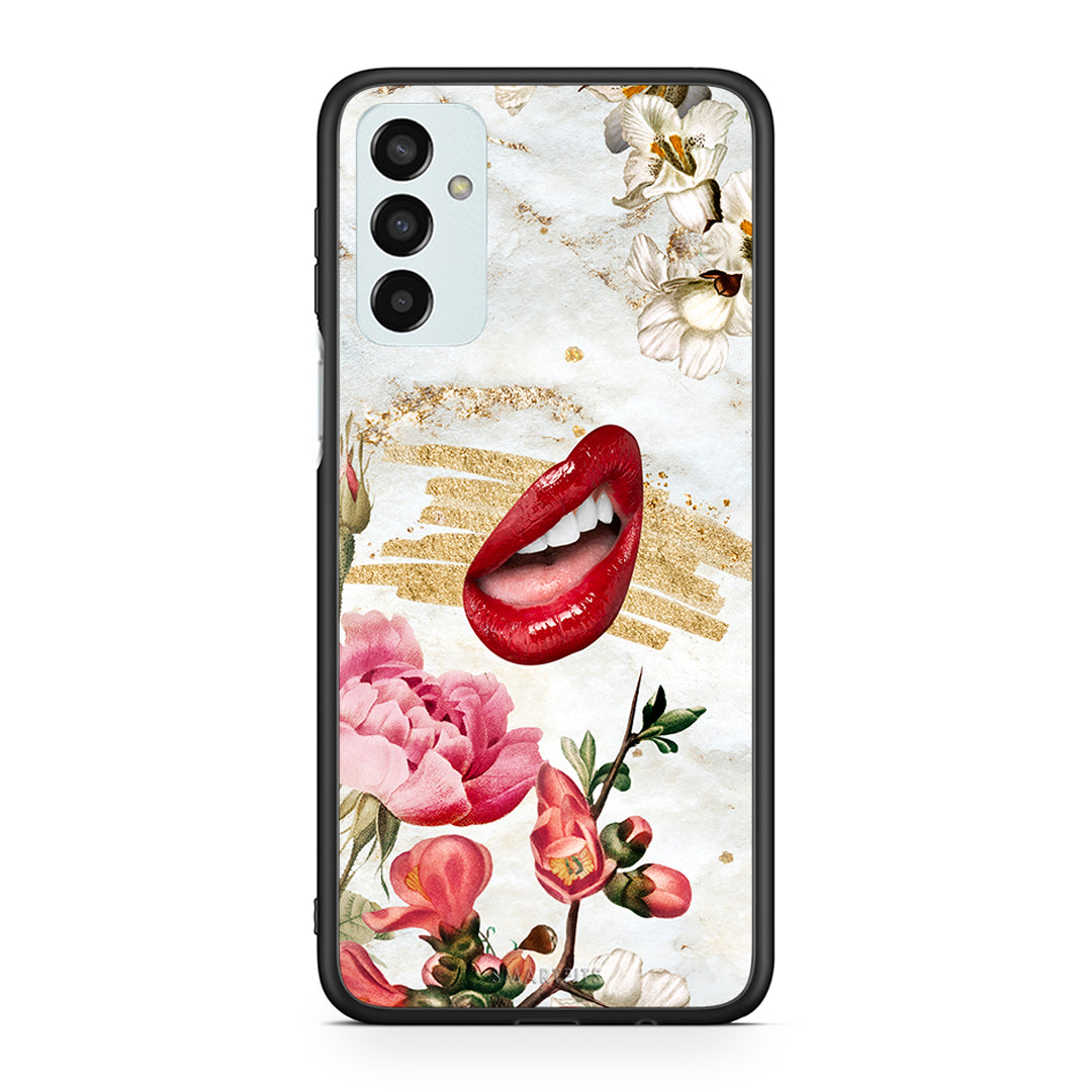 Samsung M13 Red Lips θήκη από τη Smartfits με σχέδιο στο πίσω μέρος και μαύρο περίβλημα | Smartphone case with colorful back and black bezels by Smartfits