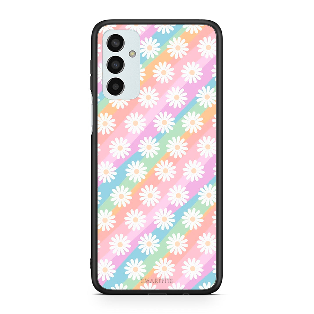 Samsung M13 White Daisies θήκη από τη Smartfits με σχέδιο στο πίσω μέρος και μαύρο περίβλημα | Smartphone case with colorful back and black bezels by Smartfits