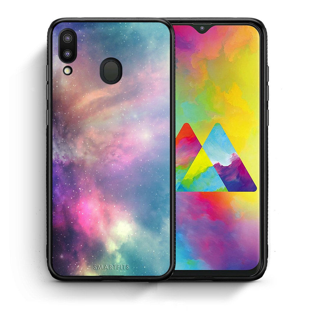 Θήκη Samsung M20 Rainbow Galaxy από τη Smartfits με σχέδιο στο πίσω μέρος και μαύρο περίβλημα | Samsung M20 Rainbow Galaxy case with colorful back and black bezels