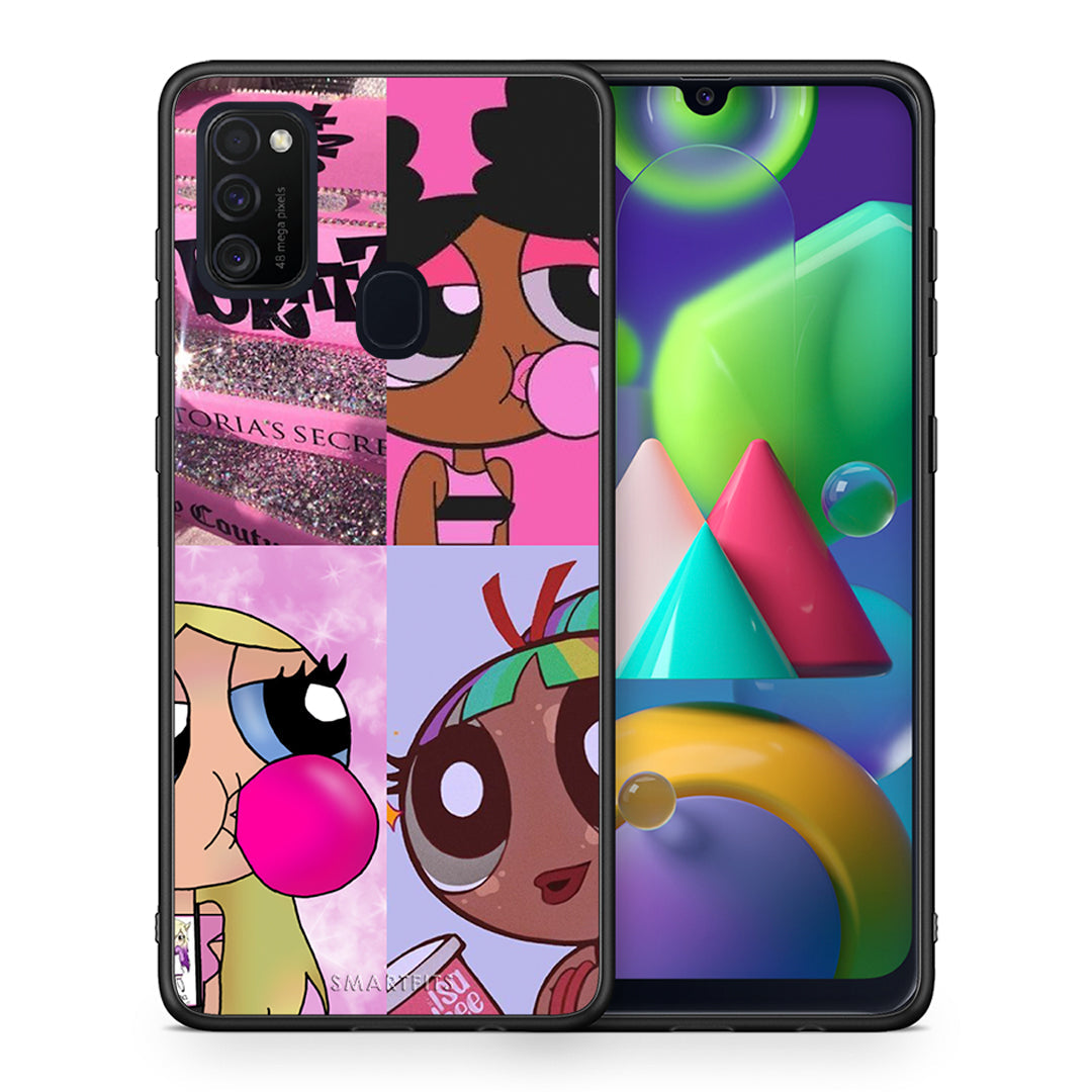 Θήκη Αγίου Βαλεντίνου Samsung M21 / M31 Bubble Girls από τη Smartfits με σχέδιο στο πίσω μέρος και μαύρο περίβλημα | Samsung M21 / M31 Bubble Girls case with colorful back and black bezels