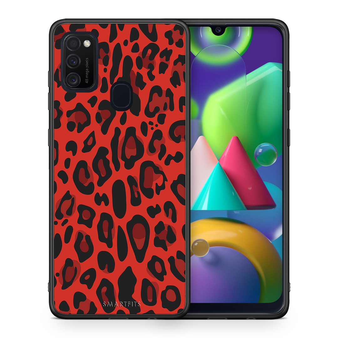 Θήκη Samsung M21/M31 Red Leopard Animal από τη Smartfits με σχέδιο στο πίσω μέρος και μαύρο περίβλημα | Samsung M21/M31 Red Leopard Animal case with colorful back and black bezels