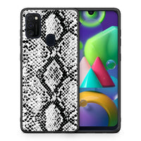 Thumbnail for Θήκη Samsung M21/M31 White Snake Animal από τη Smartfits με σχέδιο στο πίσω μέρος και μαύρο περίβλημα | Samsung M21/M31 White Snake Animal case with colorful back and black bezels
