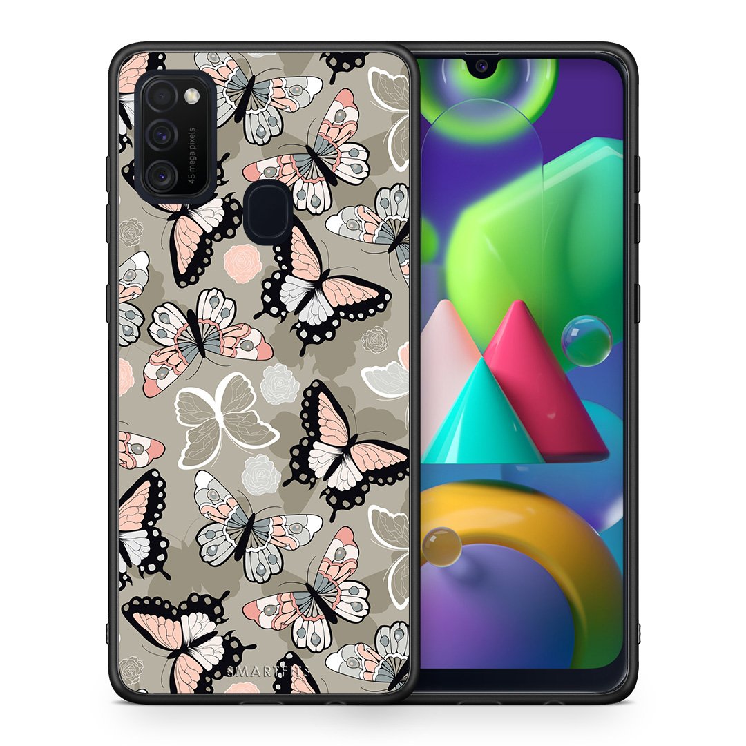 Θήκη Samsung M21/M31 Butterflies Boho από τη Smartfits με σχέδιο στο πίσω μέρος και μαύρο περίβλημα | Samsung M21/M31 Butterflies Boho case with colorful back and black bezels