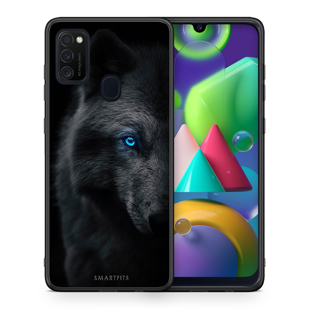 Θήκη Samsung M21/M31 Dark Wolf από τη Smartfits με σχέδιο στο πίσω μέρος και μαύρο περίβλημα | Samsung M21/M31 Dark Wolf case with colorful back and black bezels