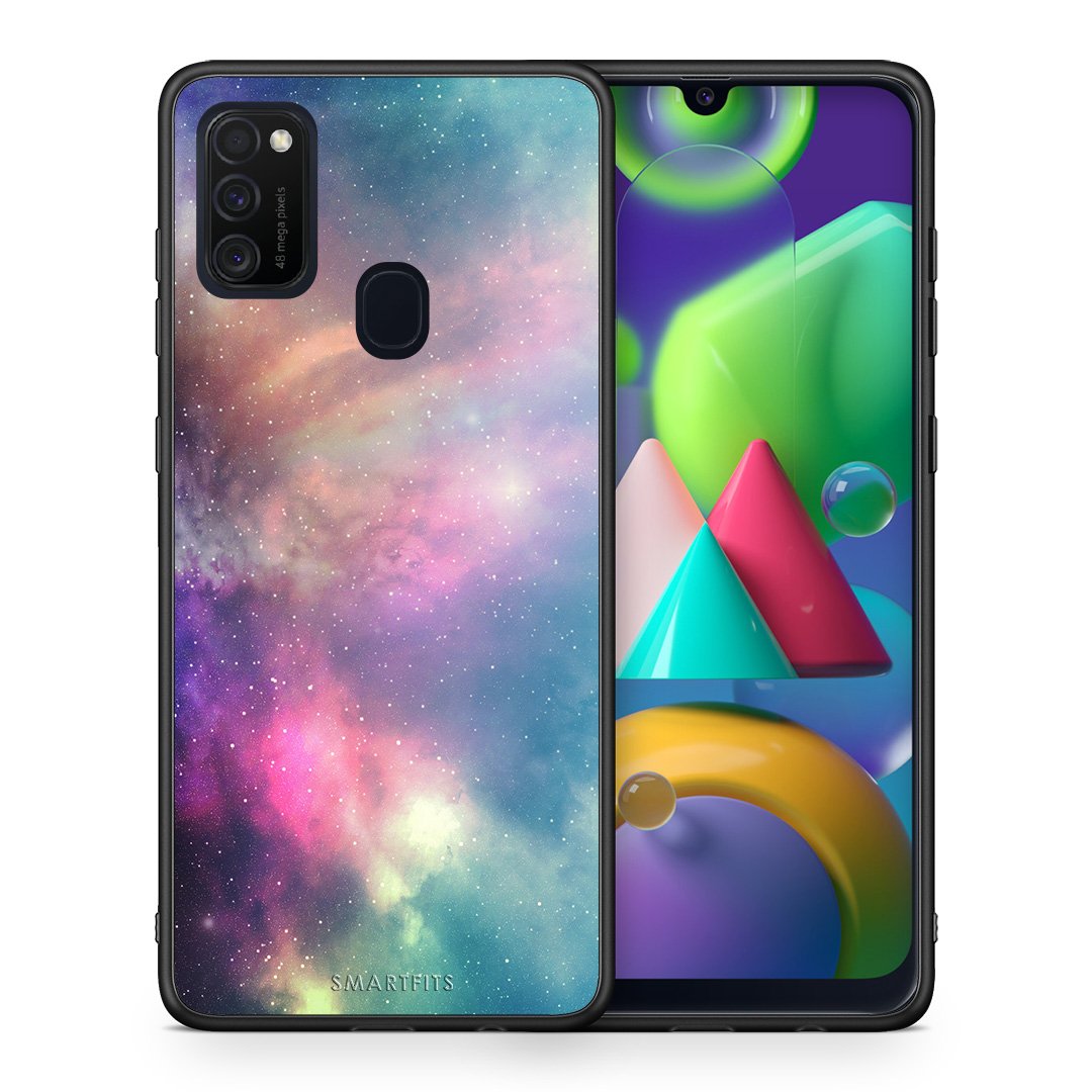 Θήκη Samsung M21/M31 Rainbow Galaxy από τη Smartfits με σχέδιο στο πίσω μέρος και μαύρο περίβλημα | Samsung M21/M31 Rainbow Galaxy case with colorful back and black bezels