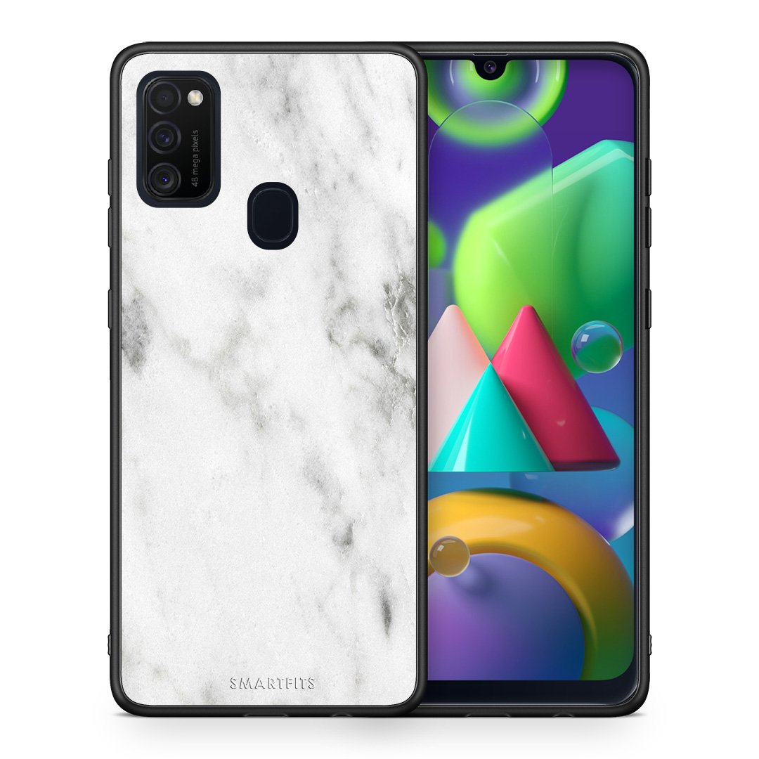 Θήκη Samsung M21/M31 White Marble από τη Smartfits με σχέδιο στο πίσω μέρος και μαύρο περίβλημα | Samsung M21/M31 White Marble case with colorful back and black bezels