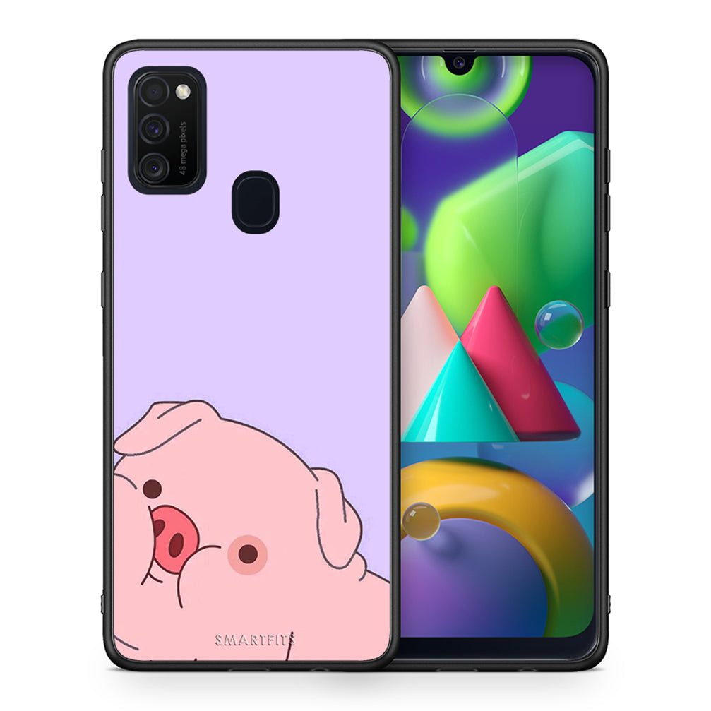 Θήκη Αγίου Βαλεντίνου Samsung M21 / M31 Pig Love 2 από τη Smartfits με σχέδιο στο πίσω μέρος και μαύρο περίβλημα | Samsung M21 / M31 Pig Love 2 case with colorful back and black bezels