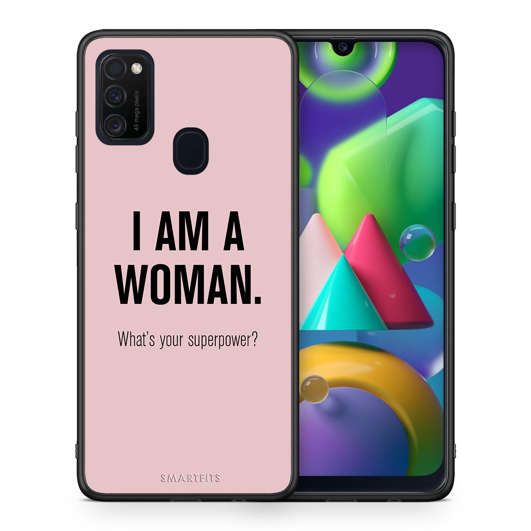 Θήκη Samsung M21/M31 Superpower Woman από τη Smartfits με σχέδιο στο πίσω μέρος και μαύρο περίβλημα | Samsung M21/M31 Superpower Woman case with colorful back and black bezels