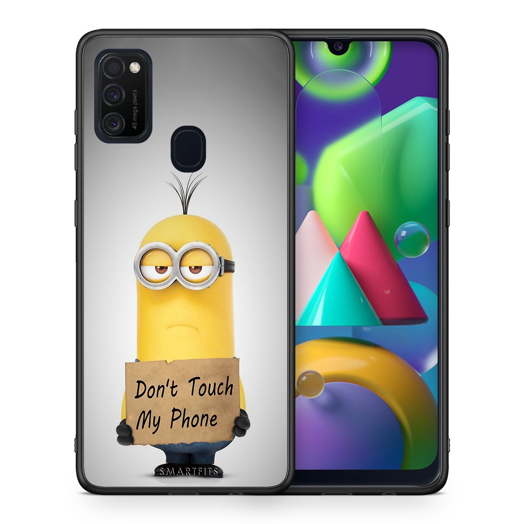 Θήκη Samsung M21/M31 Minion Text από τη Smartfits με σχέδιο στο πίσω μέρος και μαύρο περίβλημα | Samsung M21/M31 Minion Text case with colorful back and black bezels