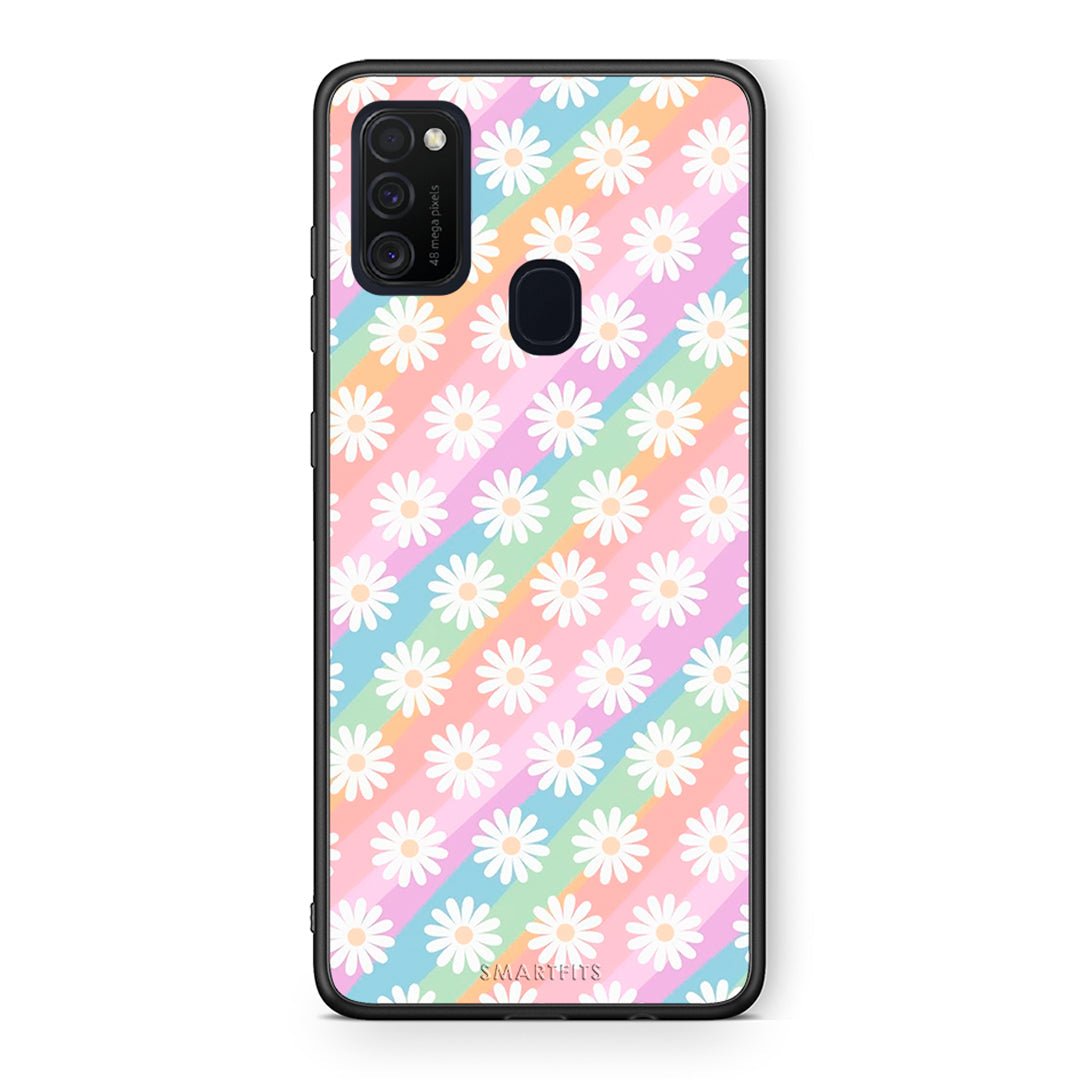 Samsung M21/M31 White Daisies θήκη από τη Smartfits με σχέδιο στο πίσω μέρος και μαύρο περίβλημα | Smartphone case with colorful back and black bezels by Smartfits