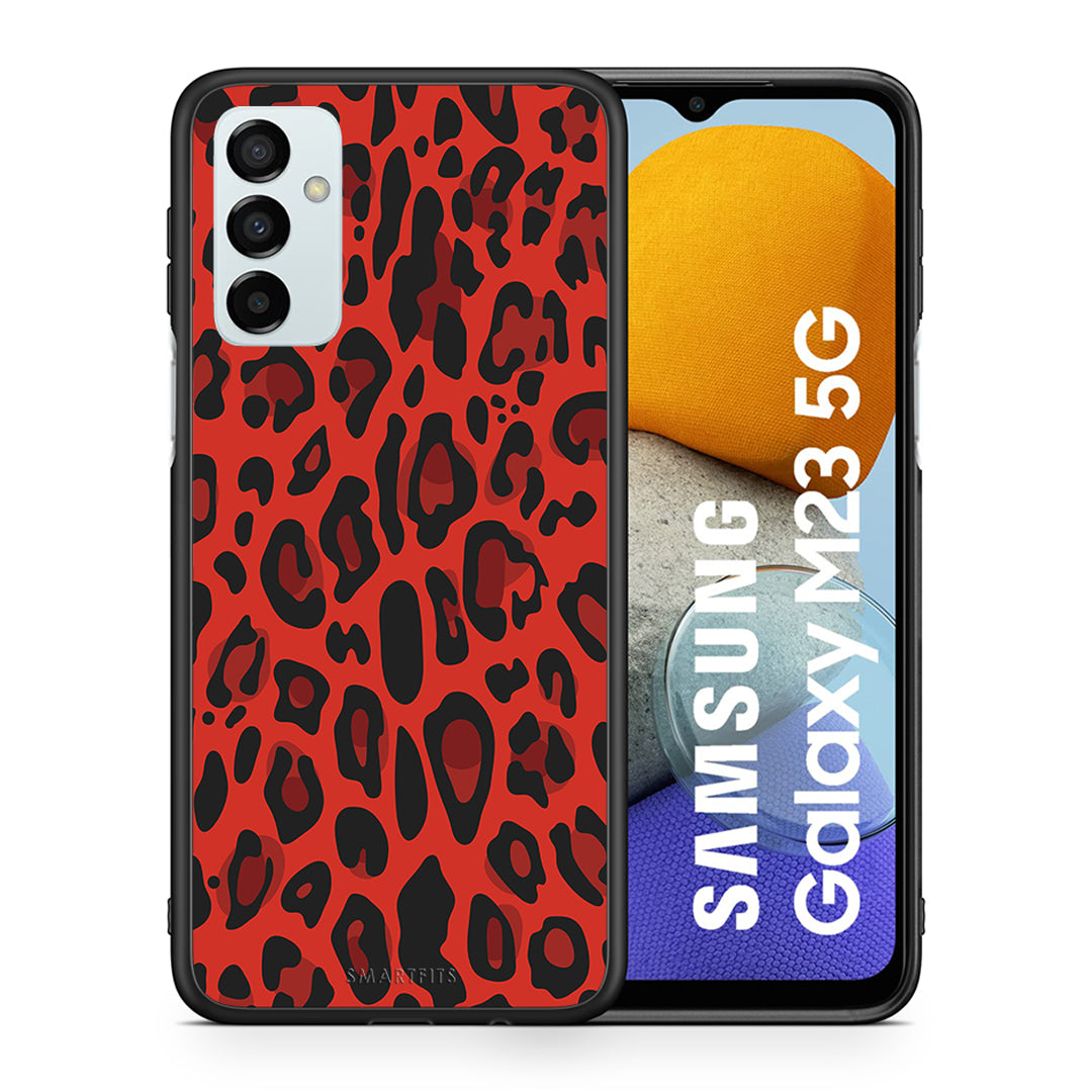 Θήκη Samsung M23 Red Leopard Animal από τη Smartfits με σχέδιο στο πίσω μέρος και μαύρο περίβλημα | Samsung M23 Red Leopard Animal case with colorful back and black bezels