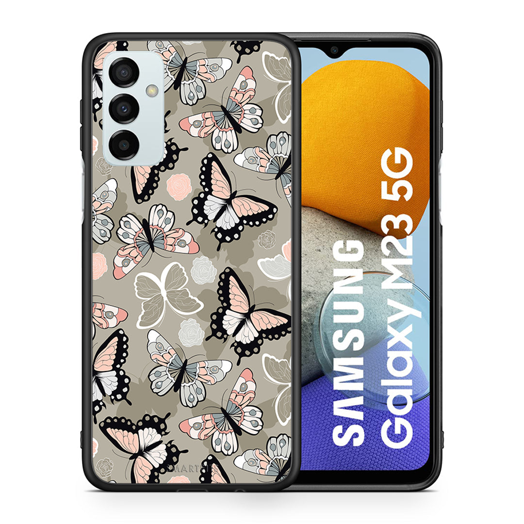 Θήκη Samsung M23 Butterflies Boho από τη Smartfits με σχέδιο στο πίσω μέρος και μαύρο περίβλημα | Samsung M23 Butterflies Boho case with colorful back and black bezels