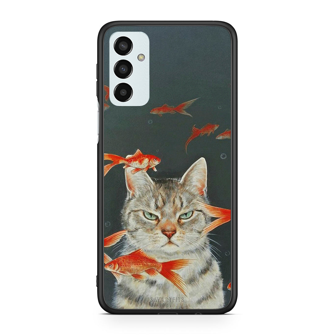 Samsung M23 Cat Goldfish θήκη από τη Smartfits με σχέδιο στο πίσω μέρος και μαύρο περίβλημα | Smartphone case with colorful back and black bezels by Smartfits