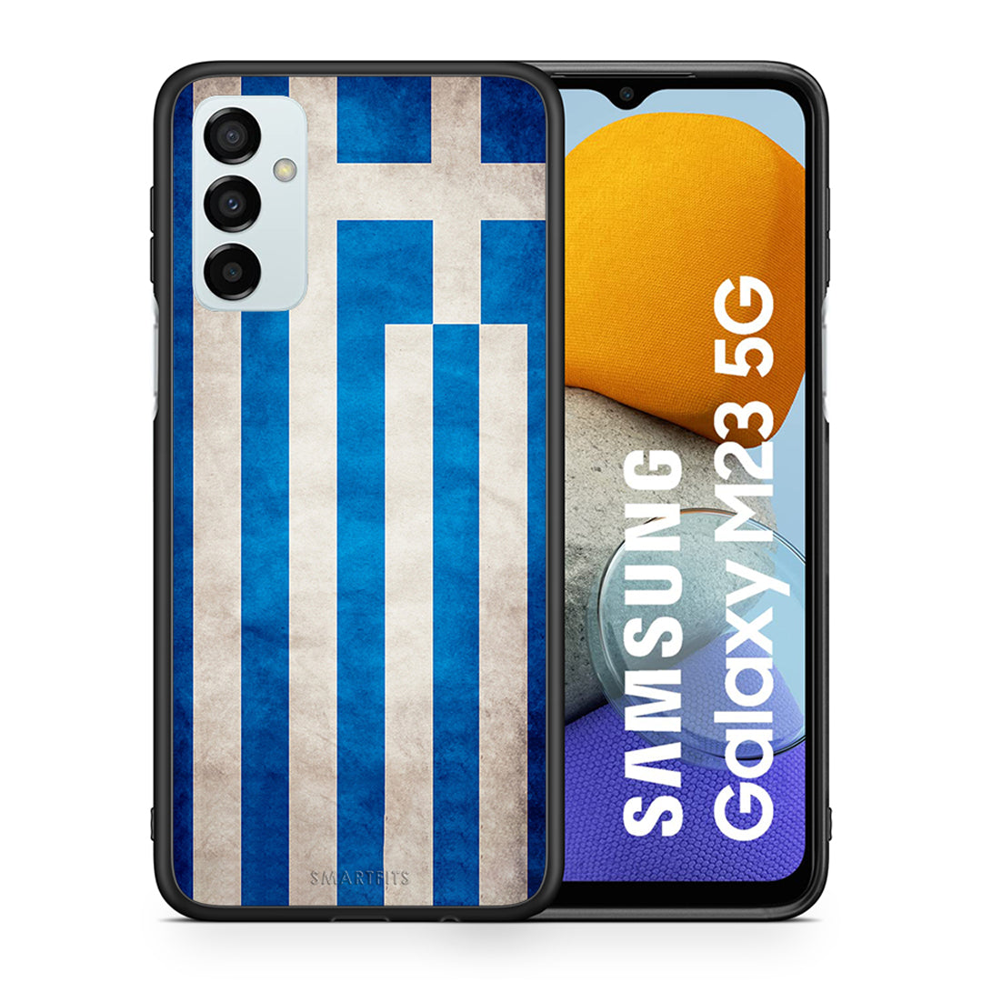 Θήκη Samsung M23 Greek Flag από τη Smartfits με σχέδιο στο πίσω μέρος και μαύρο περίβλημα | Samsung M23 Greek Flag case with colorful back and black bezels