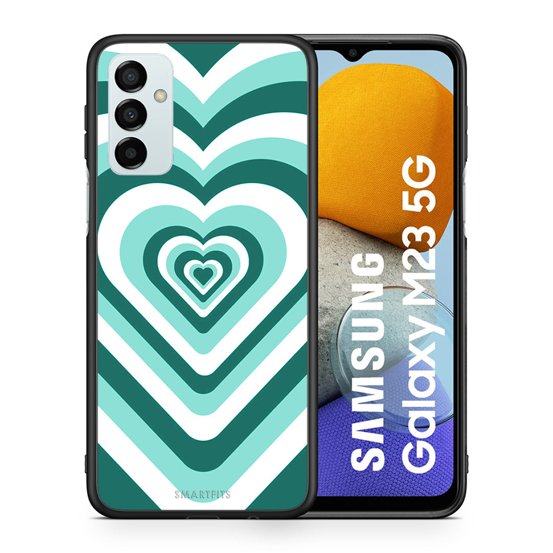 Θήκη Samsung M23 Green Hearts από τη Smartfits με σχέδιο στο πίσω μέρος και μαύρο περίβλημα | Samsung M23 Green Hearts case with colorful back and black bezels