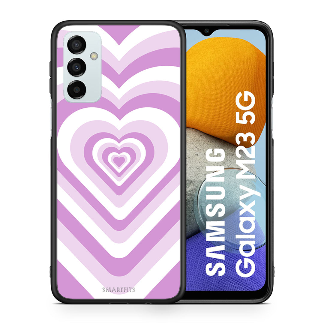 Θήκη Samsung M23 Lilac Hearts από τη Smartfits με σχέδιο στο πίσω μέρος και μαύρο περίβλημα | Samsung M23 Lilac Hearts case with colorful back and black bezels
