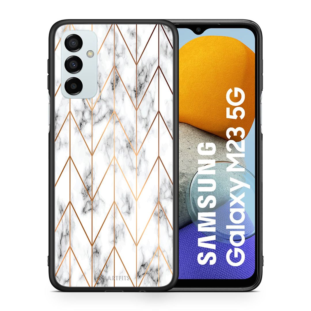 Θήκη Samsung M23 Gold Geometric Marble από τη Smartfits με σχέδιο στο πίσω μέρος και μαύρο περίβλημα | Samsung M23 Gold Geometric Marble case with colorful back and black bezels
