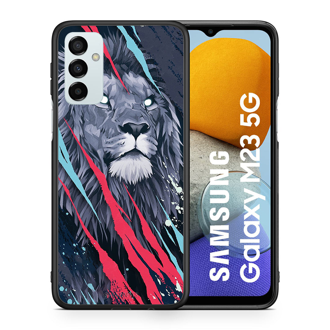 Θήκη Samsung M23 Lion Designer PopArt από τη Smartfits με σχέδιο στο πίσω μέρος και μαύρο περίβλημα | Samsung M23 Lion Designer PopArt case with colorful back and black bezels